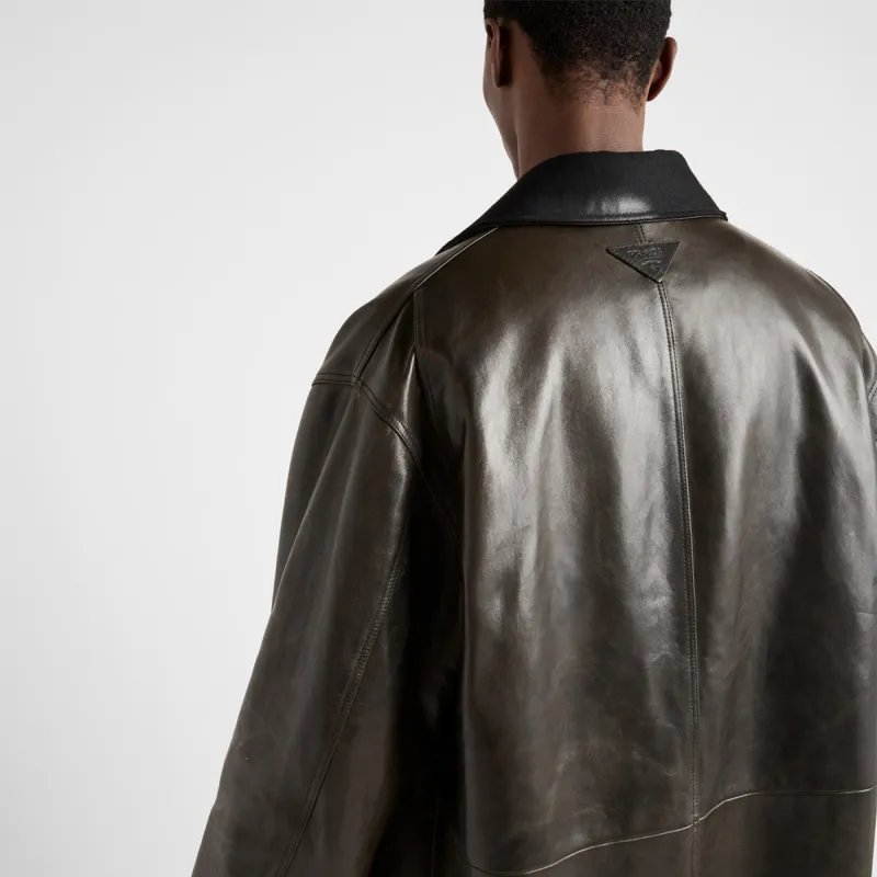 PRADA Leather Jacket Men's Olive Green-3