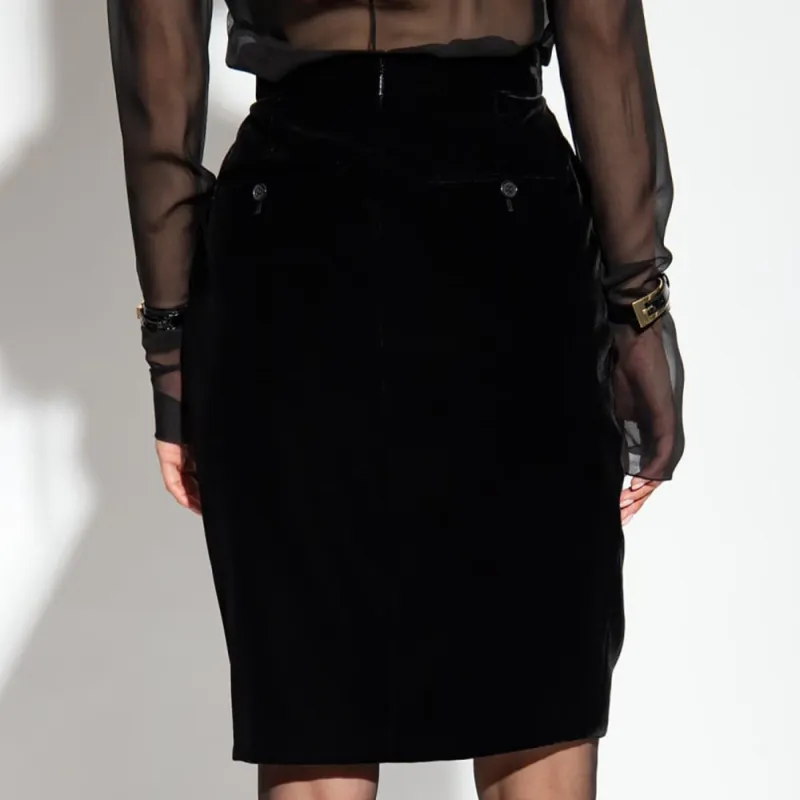 SAINT LAURENT Velvet Mini Pencil Skirt-4