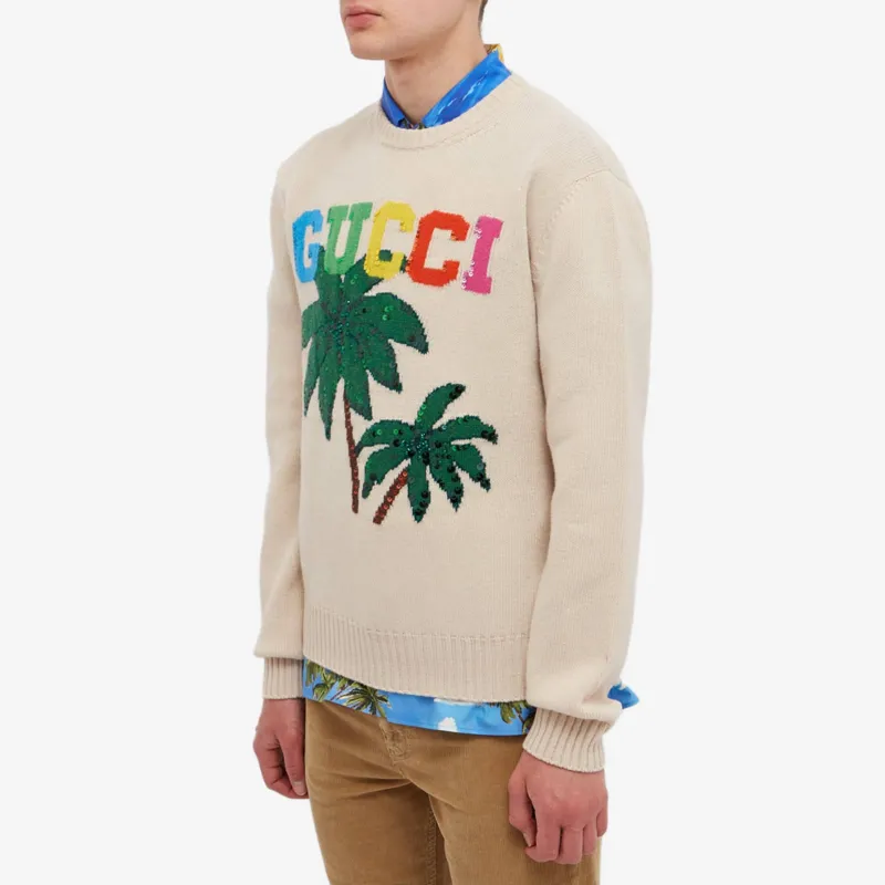 GUCCI Palm Tree print Wool Sweater-4