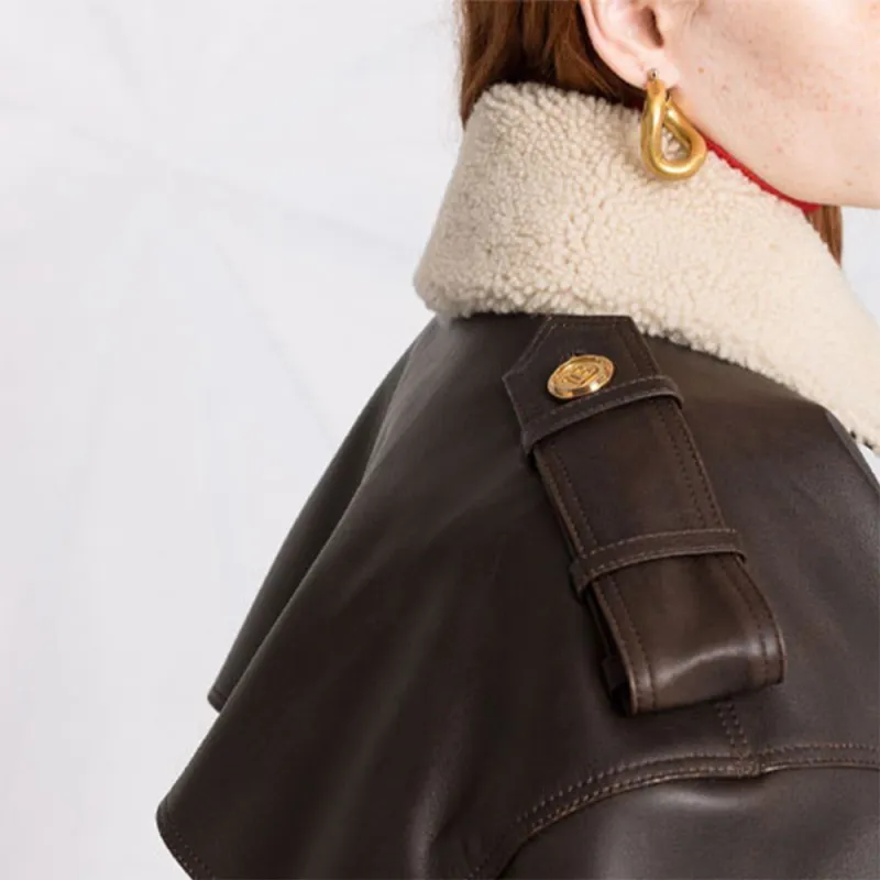 BALMAIN FW21 Leather Jacket Women's Coffee-1
