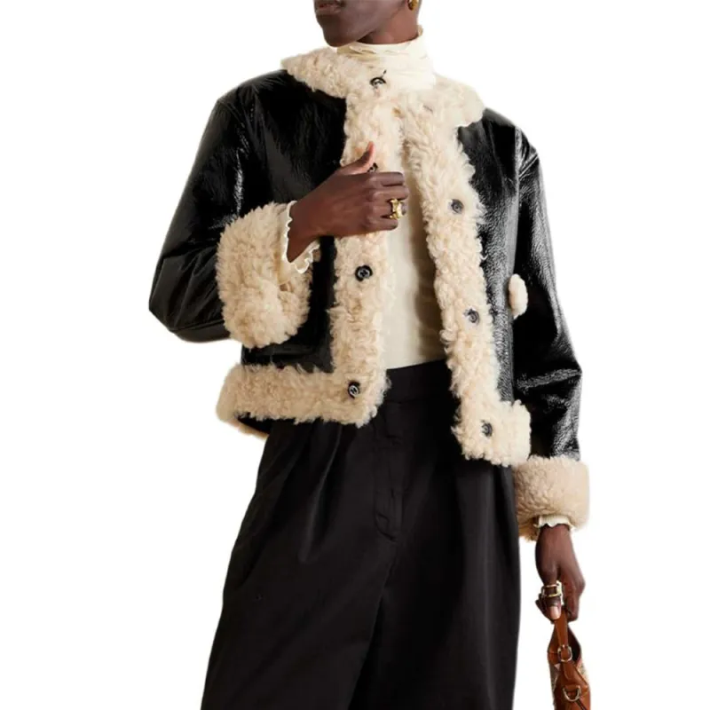 GUCCI Curly Shearling Jacket 'Black/Ivory'-2