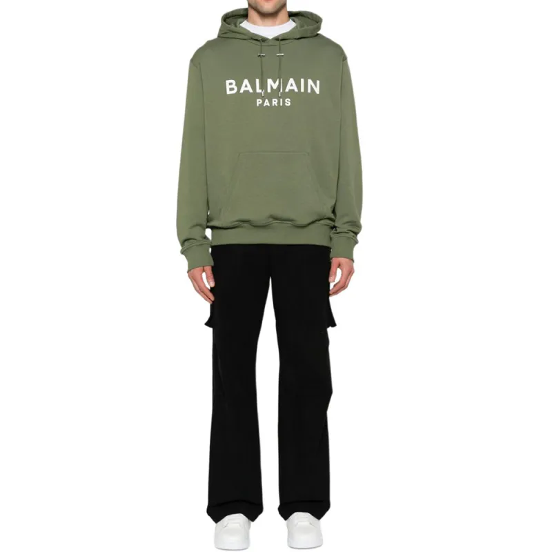 BALMAIN Logo Printed Drawstring Hoodie-3