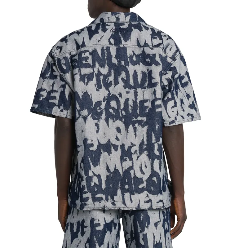 Alexander McQueen Graffiti Printed Hawaiian Denim Shirt-2