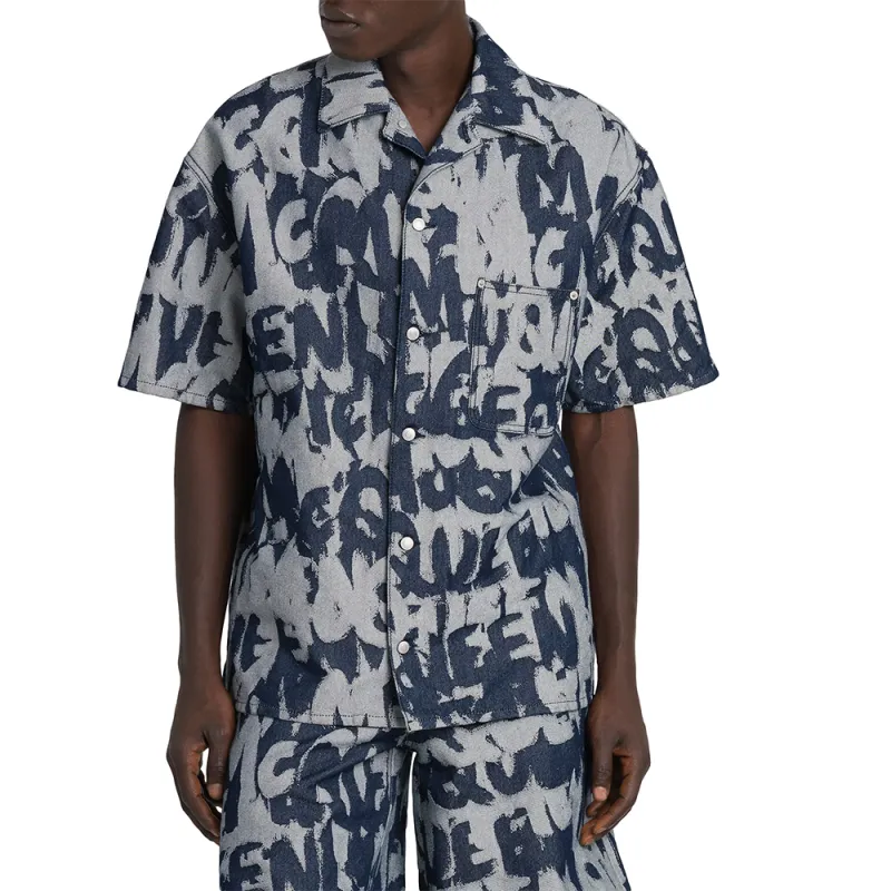 Alexander McQueen Graffiti Printed Hawaiian Denim Shirt-1