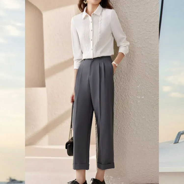 OUNIXUE Casual Pants Women's Gray-5