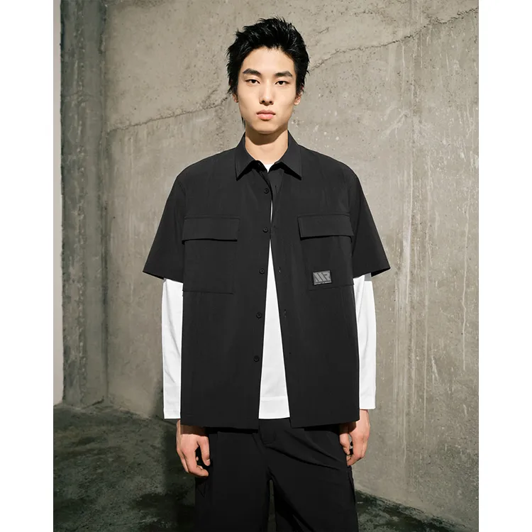 GXG Urban Aesthetics Of The Blockbuster Weaving Series Shirts Men Dark Gray-7