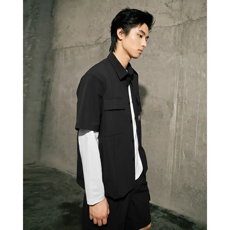 GXG Urban Aesthetics Of The Blockbuster Weaving Series Shirts Men Dark Gray-5