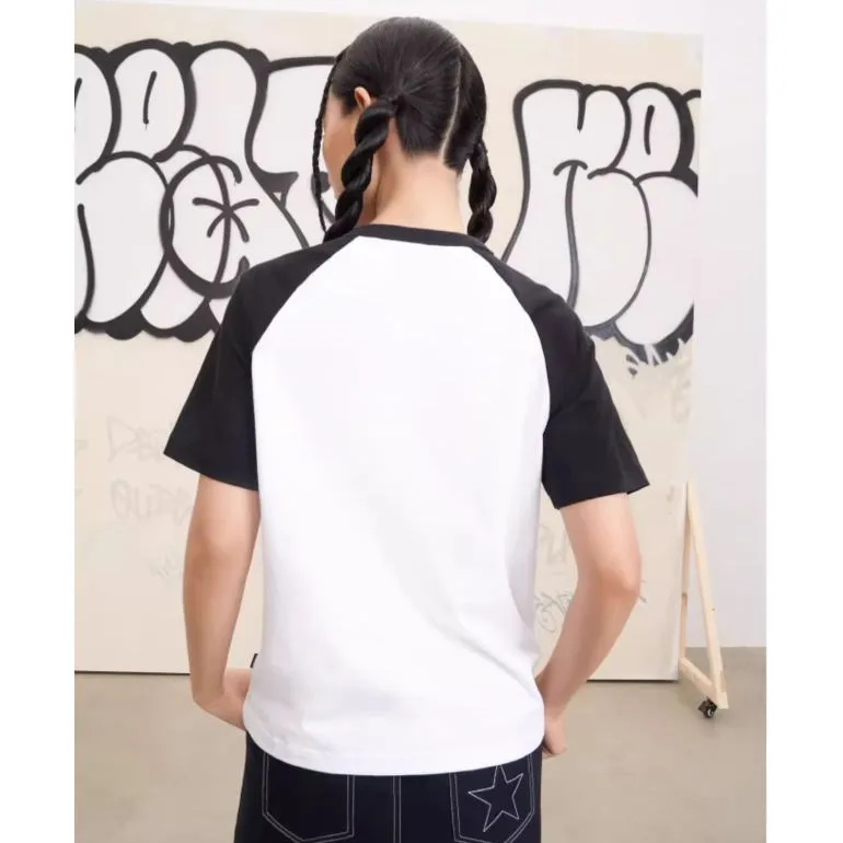 Converse Raglan Sleeve T Shirt Women's Black White-3