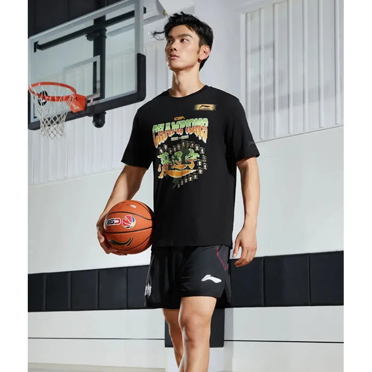 LiNing CBA Collection Basketball Collection T Shirt Men's Black-4