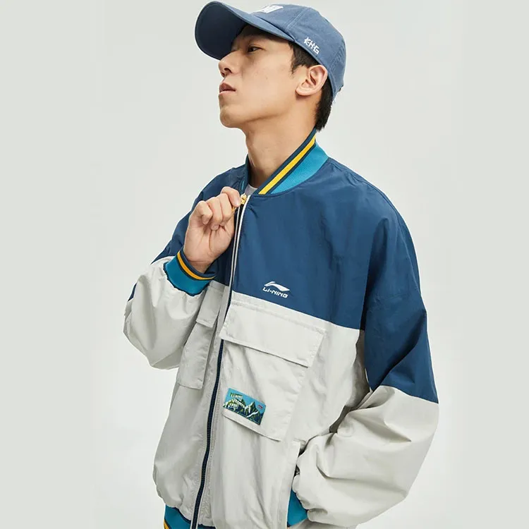 LiNing Sports Trend Series Jacket Fall Unisex Deep Water Duck Blue Antarctic Gray Multicolor-3
