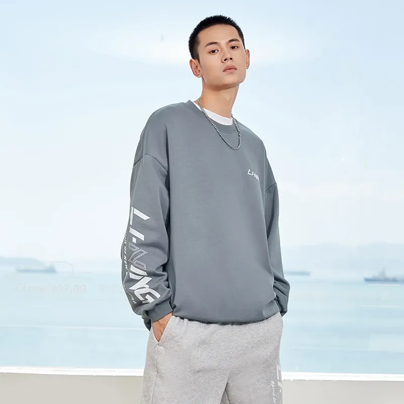 LiNing Sports Fashion Collection Sweatshirt Men's 9-Degree Gray Thick-2