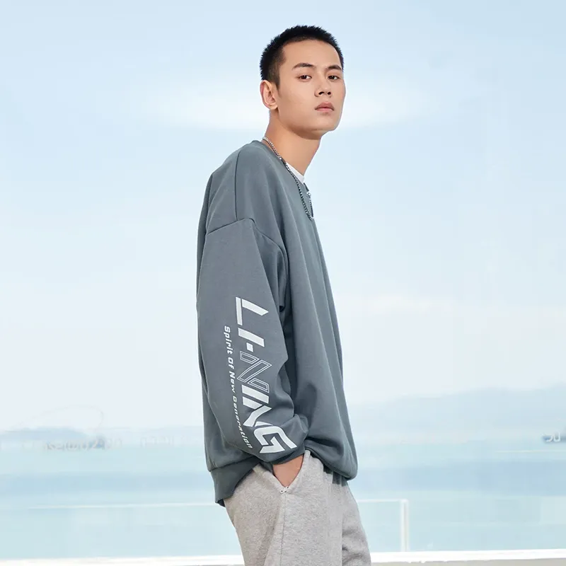 LiNing Sports Fashion Collection Sweatshirt Men's 9-Degree Gray Thick-3