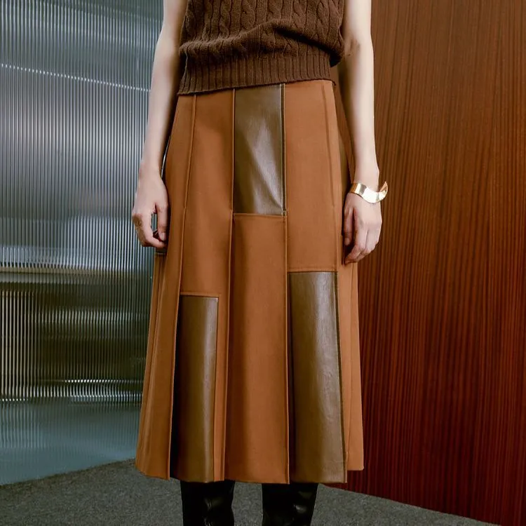 INSISFEMME Casual Long Skirts Women's Peru Brown-3
