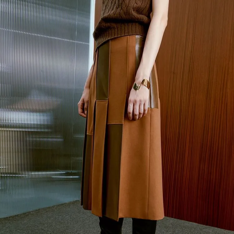INSISFEMME Casual Long Skirts Women's Peru Brown-4