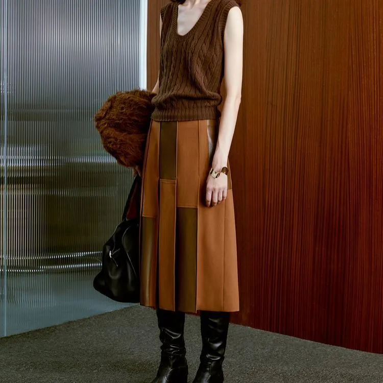 INSISFEMME Casual Long Skirts Women's Peru Brown-2