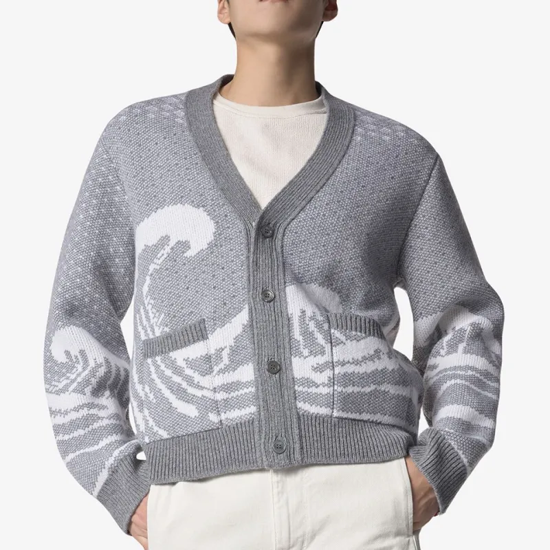 THOM BROWNE Wave print Knit Cardigan-5