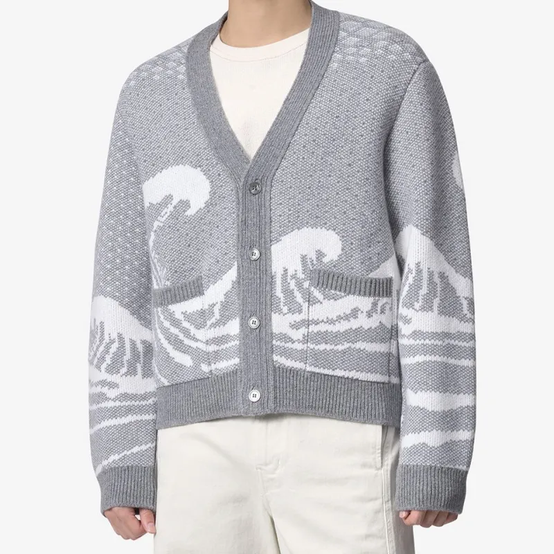 THOM BROWNE Wave print Knit Cardigan-4