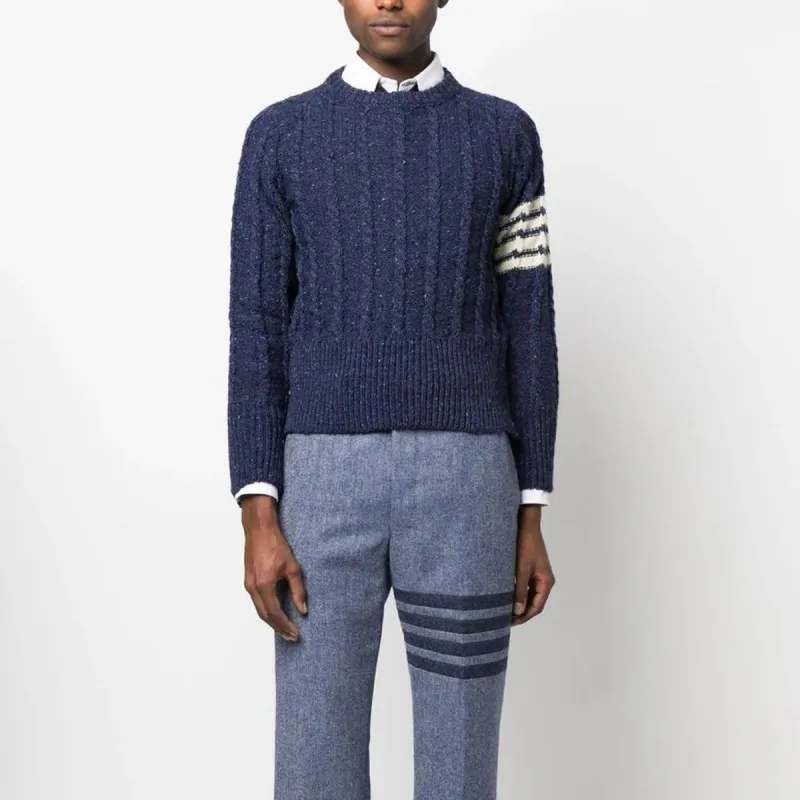 THOM BROWNE Rwb Stripe Cable Knit Crewneck Jumper-2