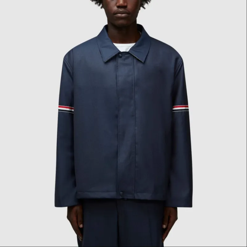 THOM BROWNE Signature Stripe Detailed Long Sleeved Shirt Jacket-4