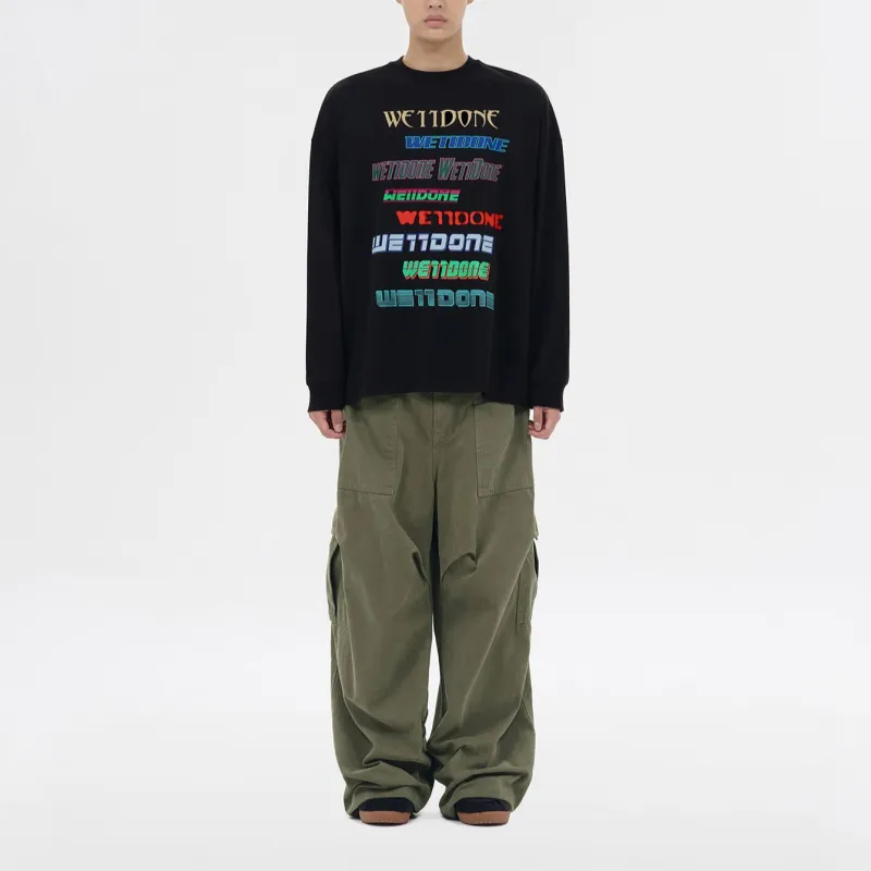 WE11DONE Logo Contrast Letter Crew Neck Sweatshirt-4