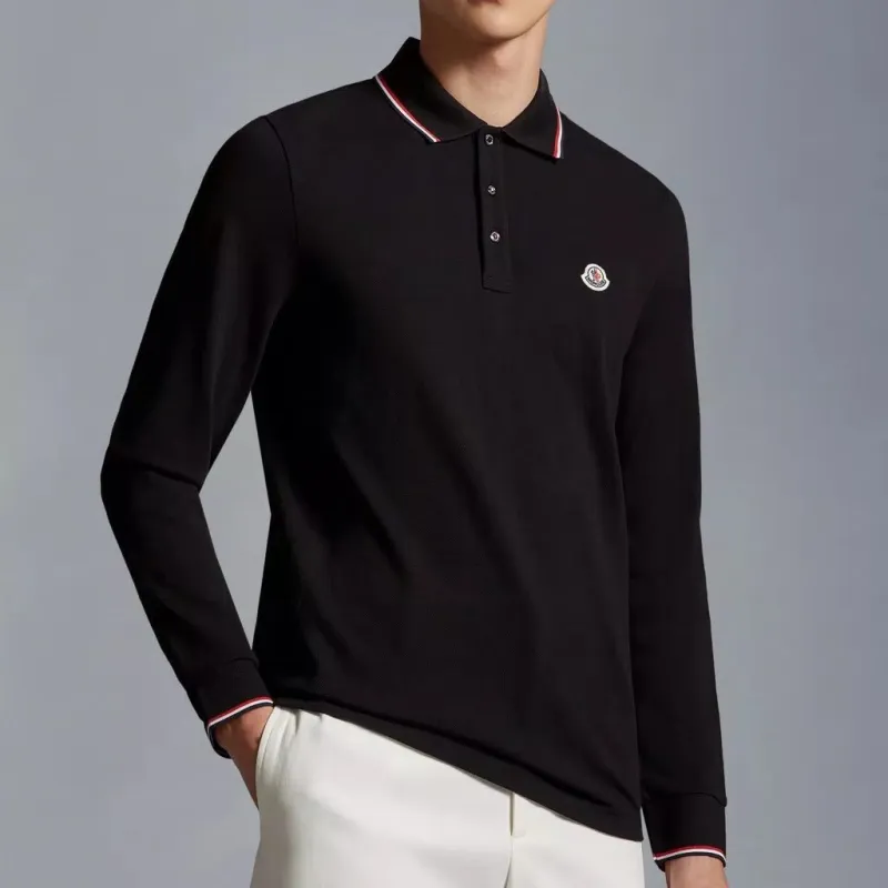 Moncler Logo Patch Long Sleeved Polo Shirt-5