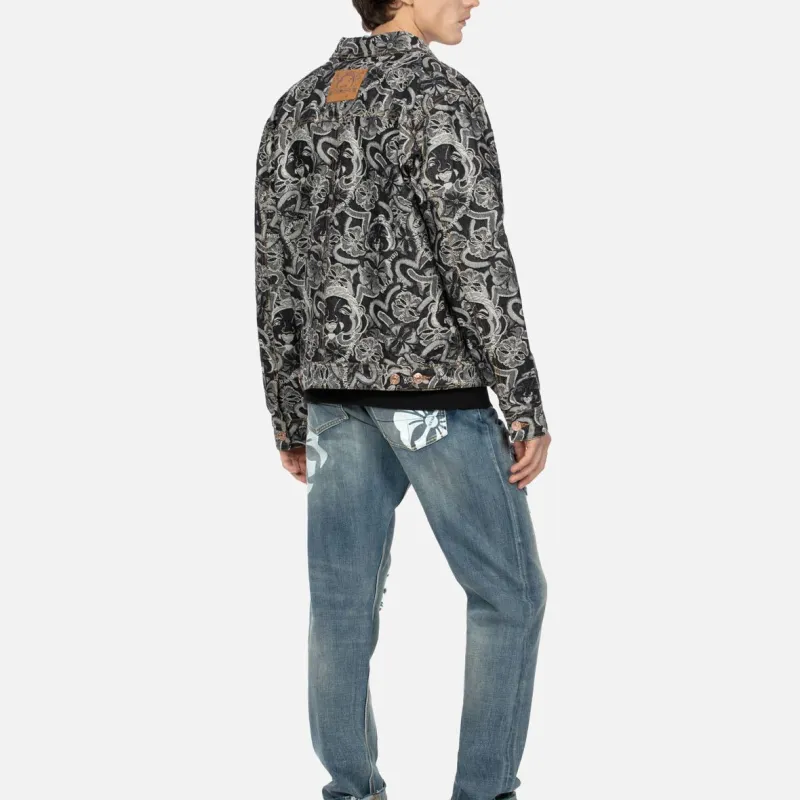 EVISU Denim Jackets Men Black All Over Print-3