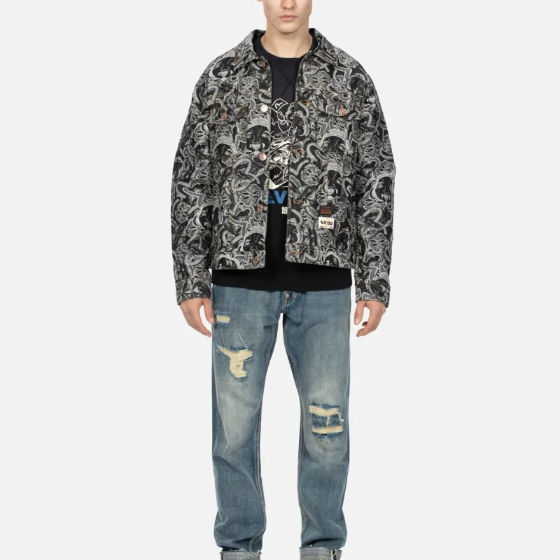 EVISU Denim Jackets Men Black All Over Print-4