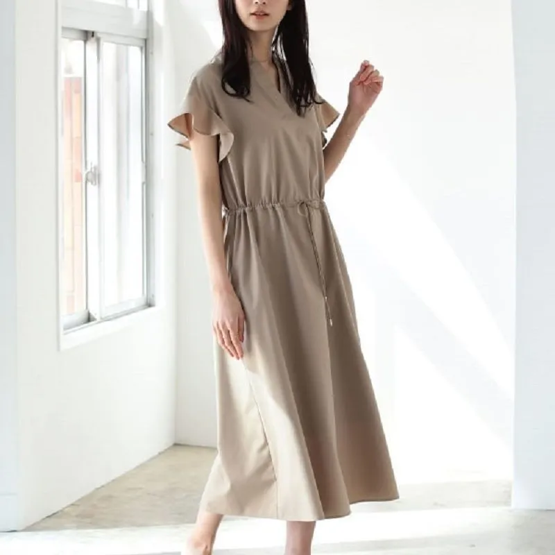 Beams Short Sleeved Dresses Women's Khaki-5