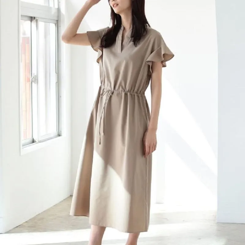 Beams Short Sleeved Dresses Women's Khaki-6