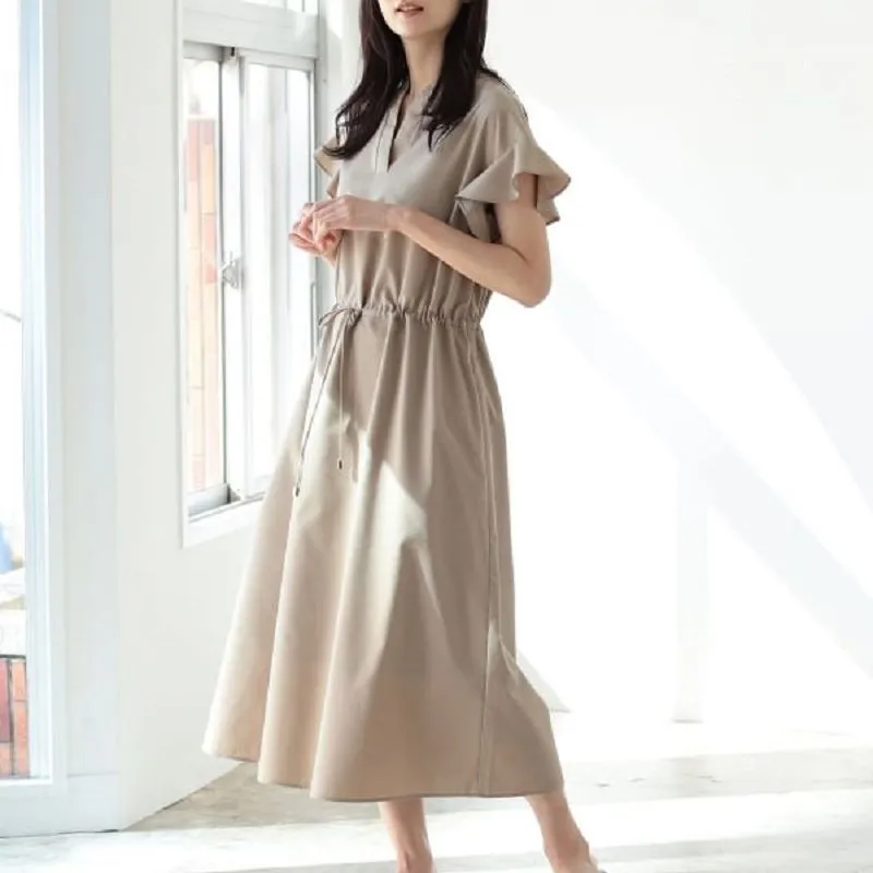 Beams Short Sleeved Dresses Women's Khaki-4