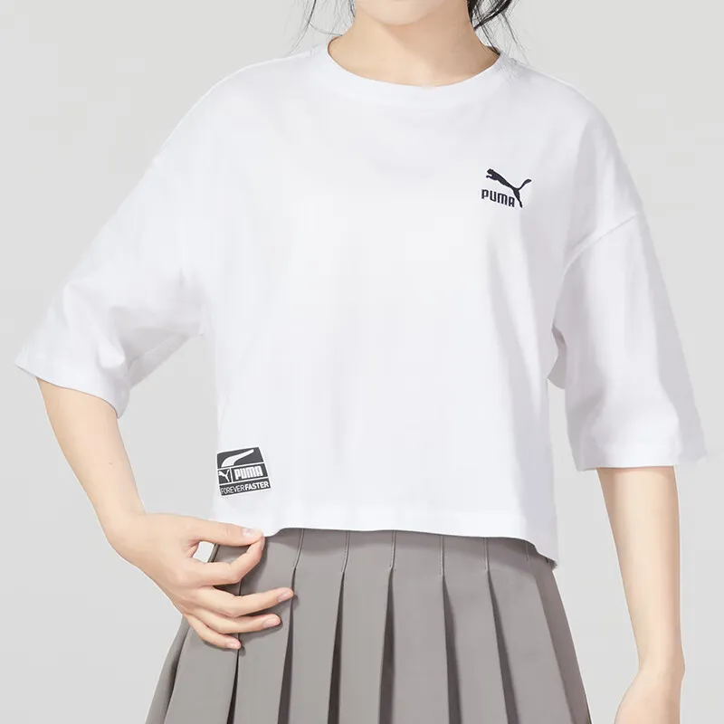 PUMA Drop Shoulder Sleeve T Shirt Women's White-4
