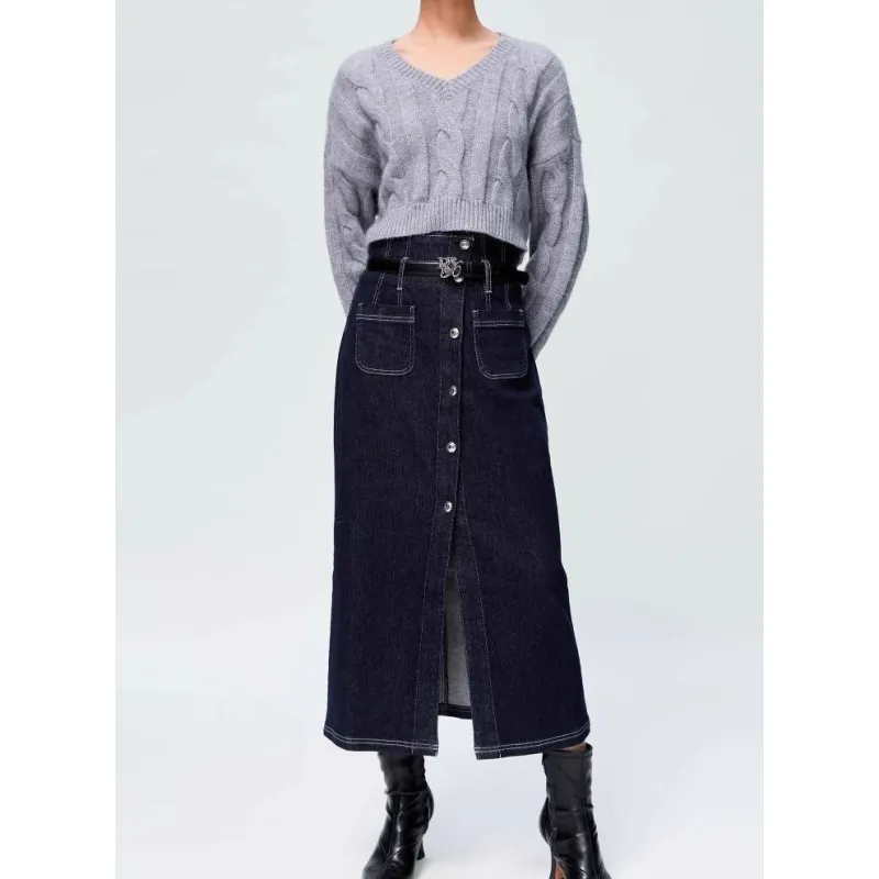 ONLY Denim Long Skirts Women's J371000 Washed Blue Denim 1000JEANS BLUE-4