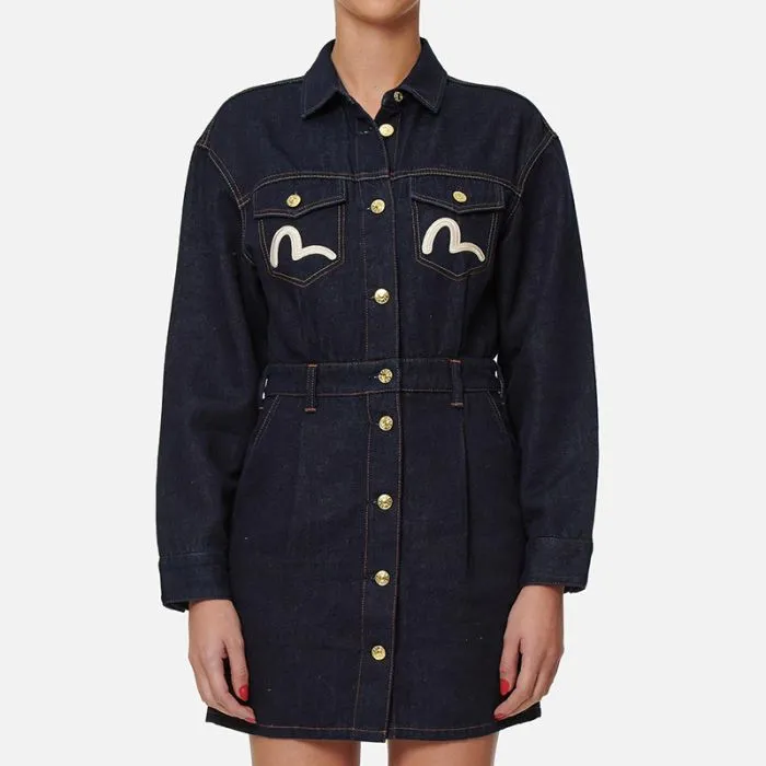 EVISU Long Sleeved Dress Women's Denim Blue-2