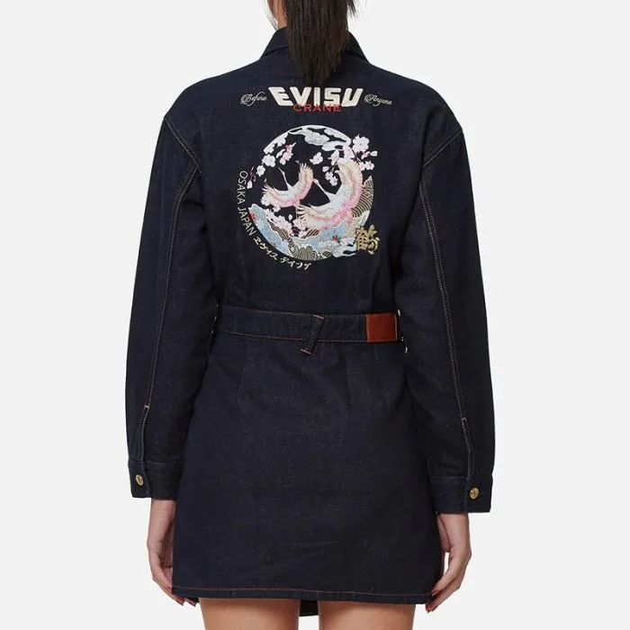 EVISU Long Sleeved Dress Women's Denim Blue-3