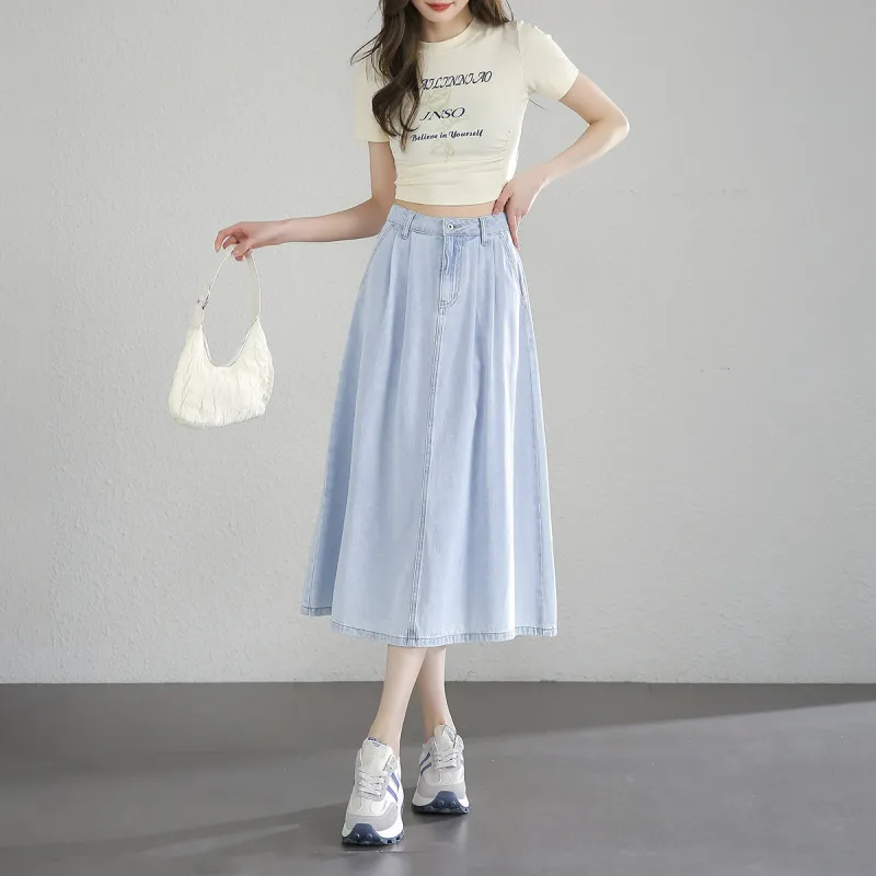 【dme】 Denim Long Skirt Women's Light Blue-4