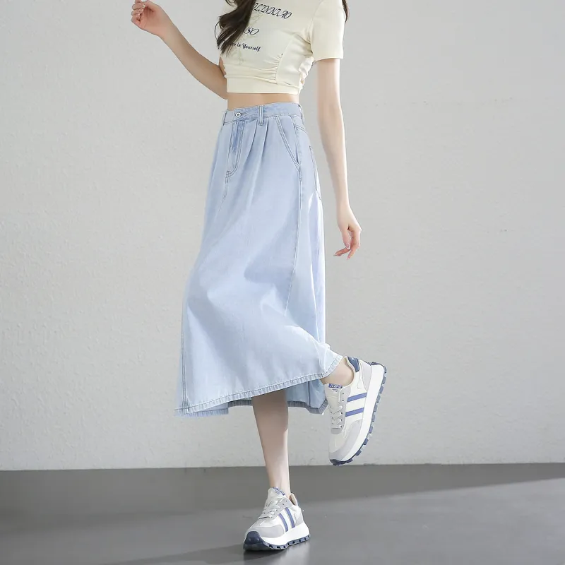 【dme】 Denim Long Skirt Women's Light Blue-3