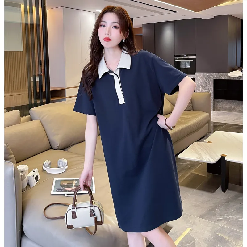 Tonlion Short Sleeved Dresses Women's Navy Blue-4