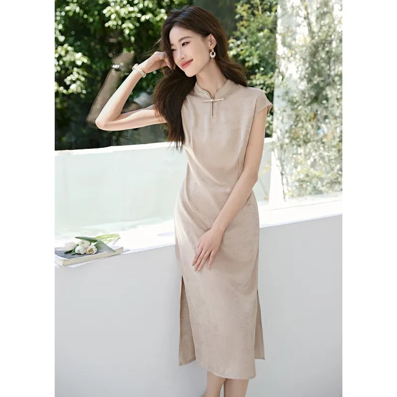 Mo Han Yi Mei Sleeveless Dress Women's Champagne Khaki-5