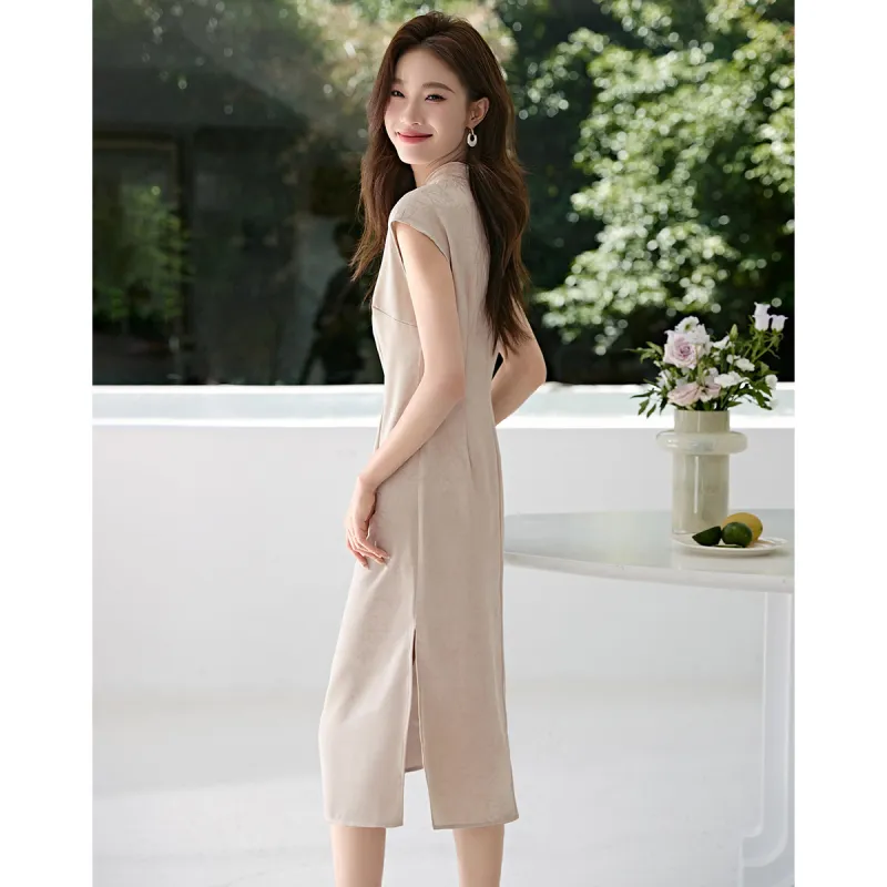 Mo Han Yi Mei Sleeveless Dress Women's Champagne Khaki-4