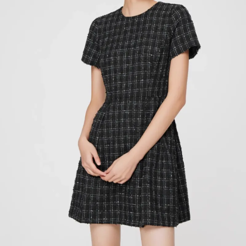 CLUB MONACO Short Sleeved Dresses Women's Black White Plaid-3