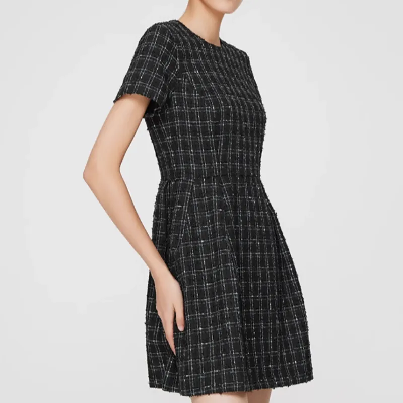 CLUB MONACO Short Sleeved Dresses Women's Black White Plaid-4