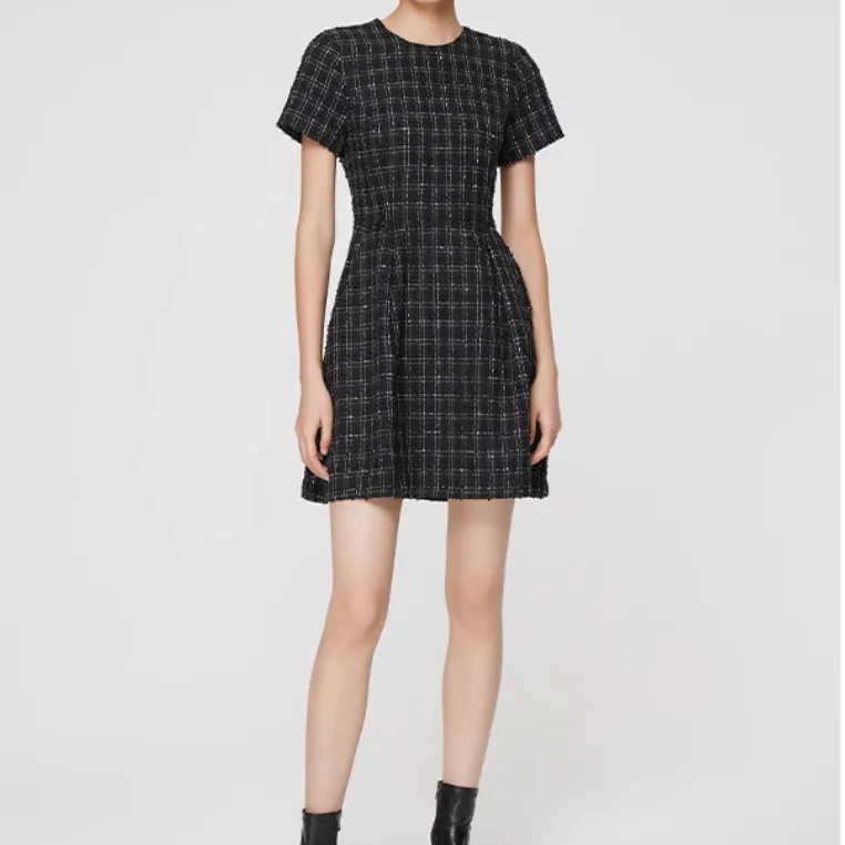 CLUB MONACO Short Sleeved Dresses Women's Black White Plaid-2
