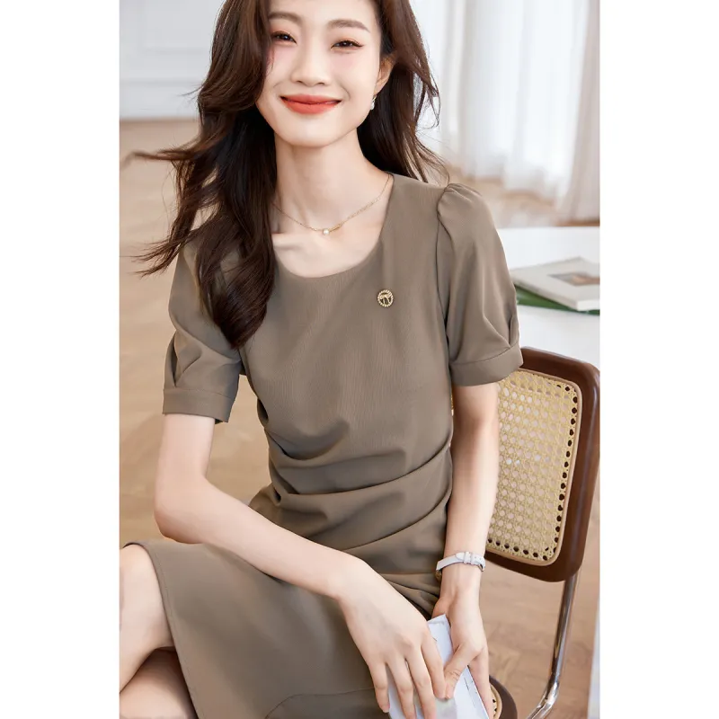 Mo Han Yi Mei Short Sleeved Dress Women's Mocha-3