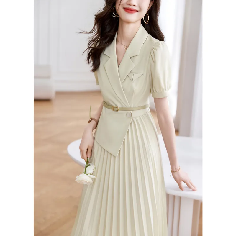 Mo Han Yi Mei Short Sleeved Dress Women's Light Yellow Green-1