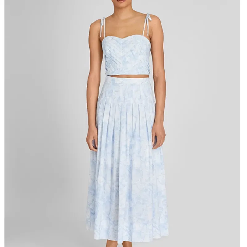 CLUB MONACO Casual Long Skirts Women's Blue White Print-3