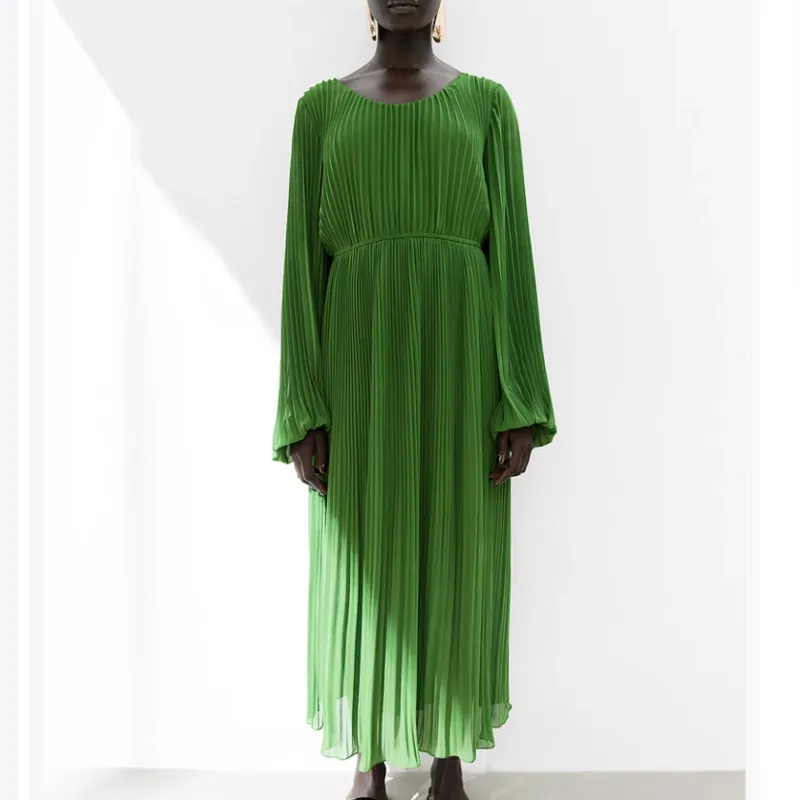 H&M Long Sleeved Dress Women's Green-1