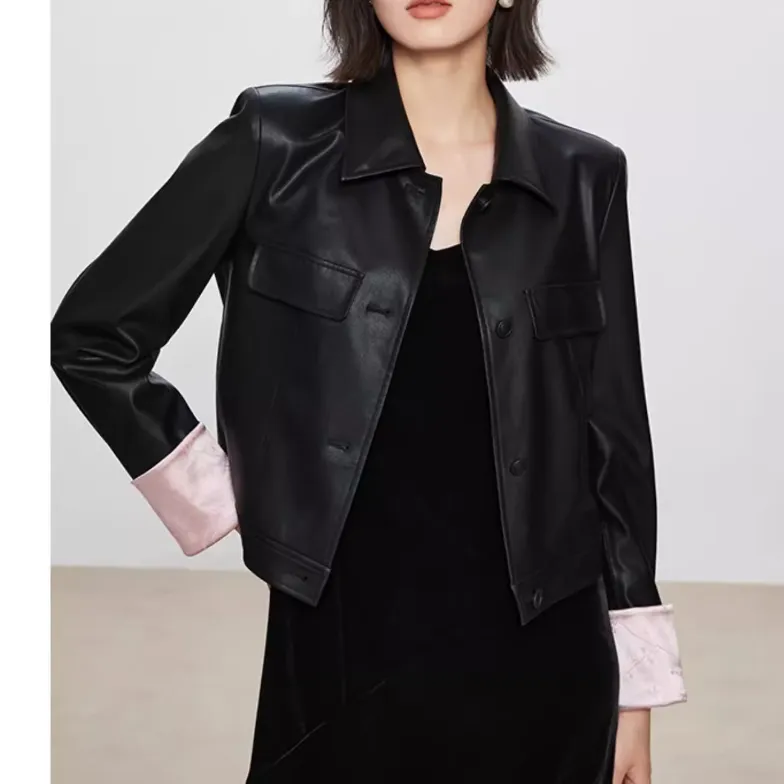 Yu Qianwen Leather Jacket Women's Black-3