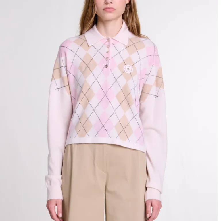 Maje Argyle knit Sweater-4