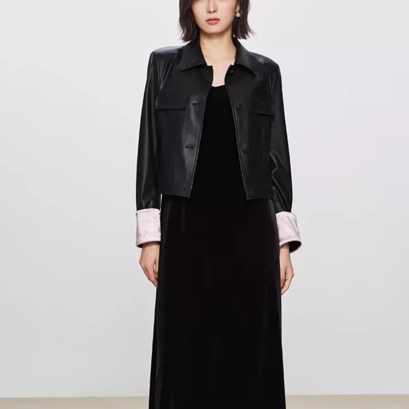 Yu Qianwen Leather Jacket Women's Black-2