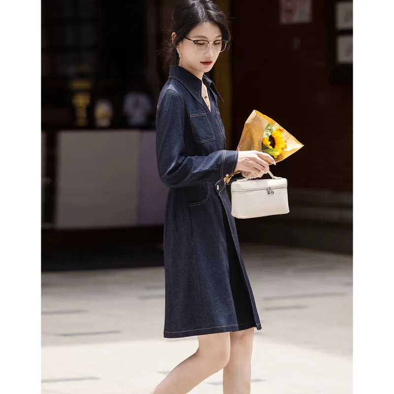 【dme】 Long Sleeved Dresses Women's Dark Denim Blue-2
